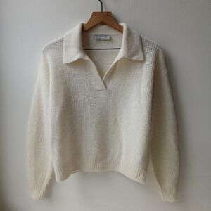 Everlane Alpaca Waffle Knit Polo Sweater Almond Women's XS
